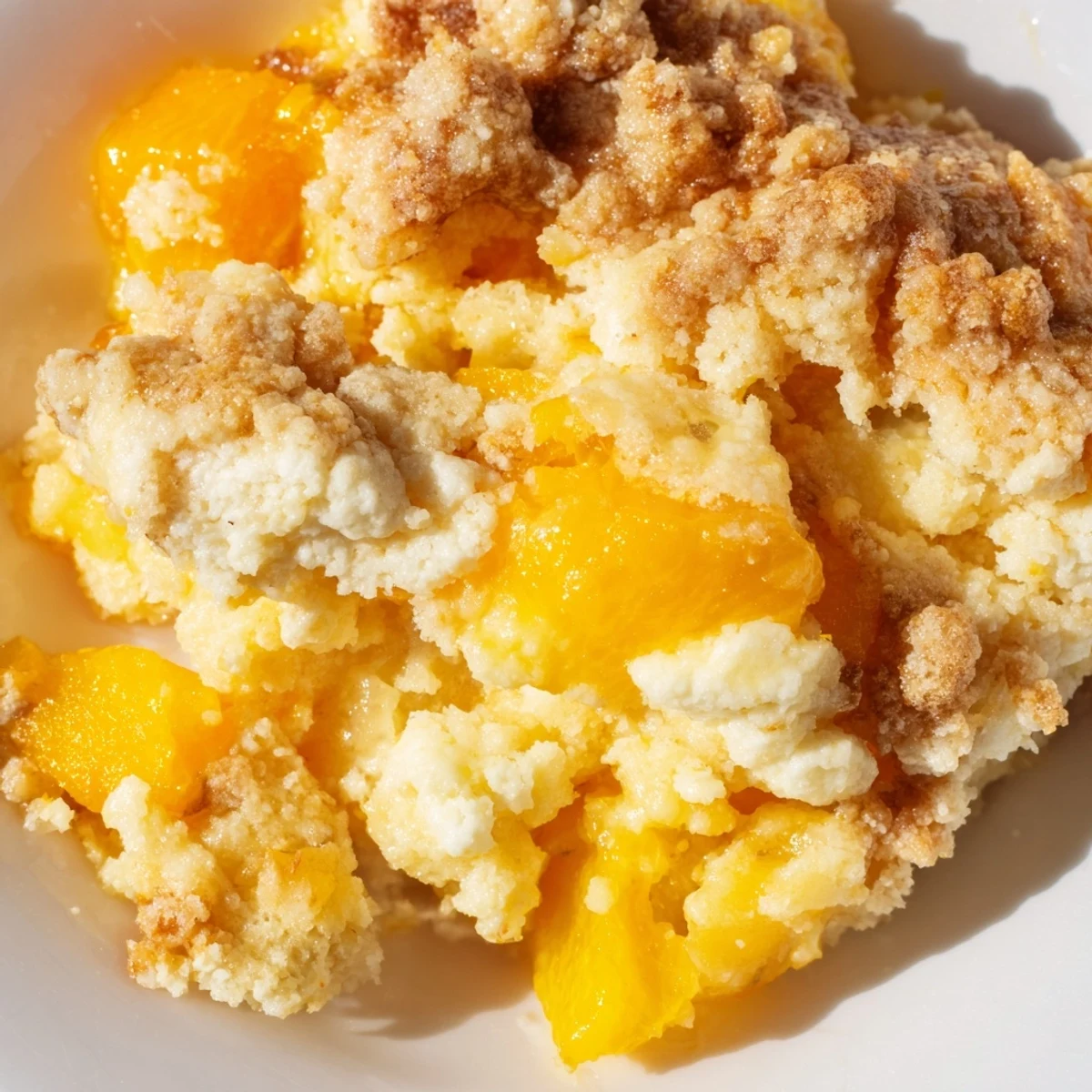 Zesty citrus lemon dump cake showing golden brown crumbs over bright lemon fruit filling
