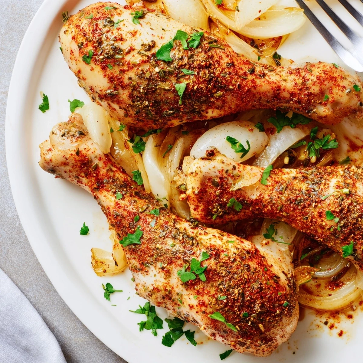 Seasoned chicken drumsticks slow cooking with aromatic garlic and herbs in a slow cooker