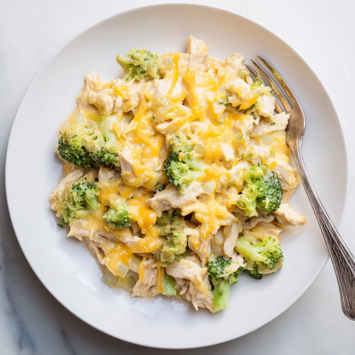 Creamy broccoli cheddar chicken bubbling in slow cooker with melted cheese coating tender broccoli florets
