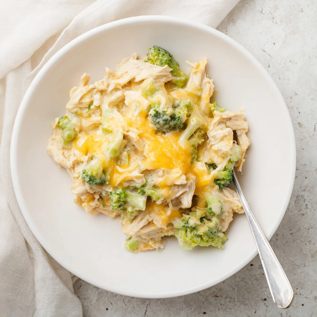 Golden Crockpot creamy broccoli cheddar chicken served over fluffy white rice with fresh parsley garnish