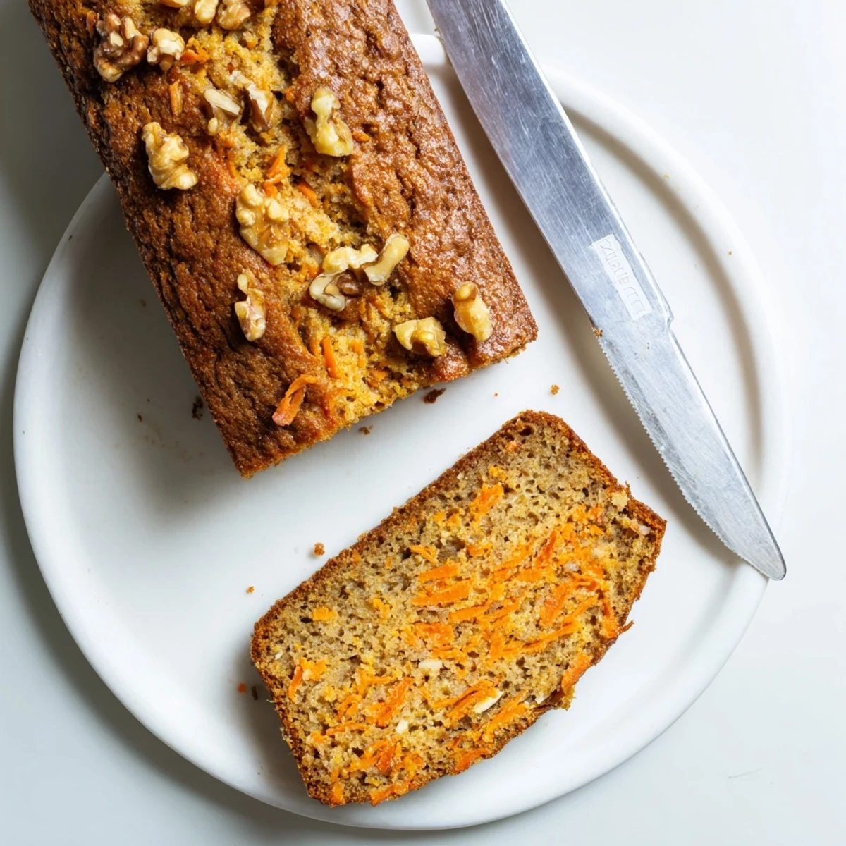 Golden spiced carrot cake banana bread slice with cream cheese drizzle