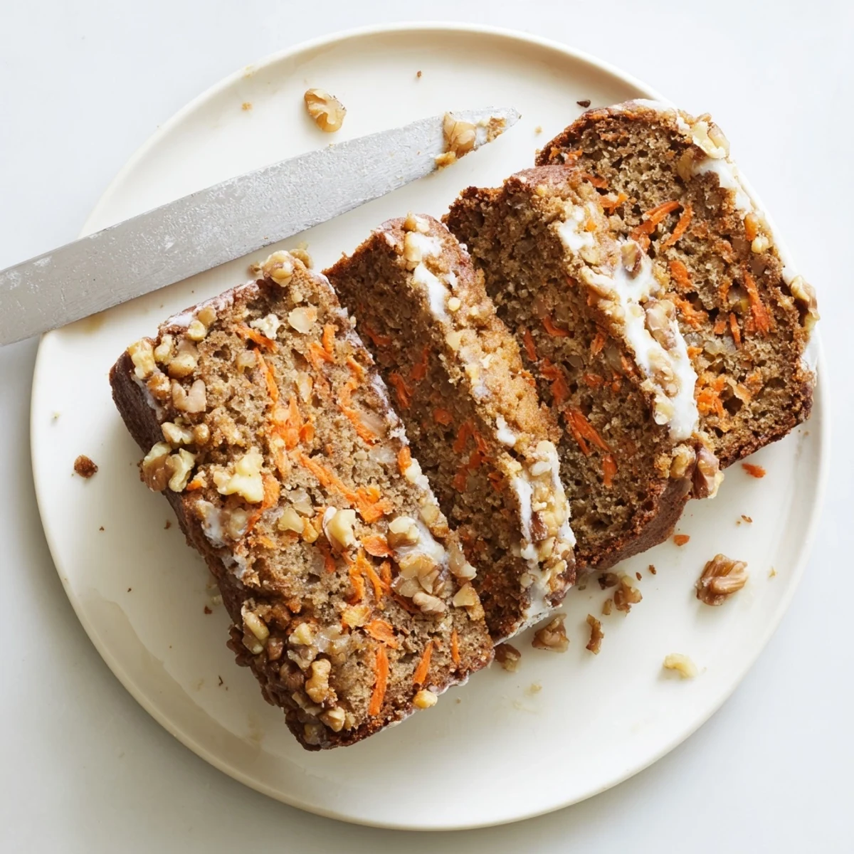 Freshly baked carrot cake banana bread cooling on wire rack with grated carrots visible