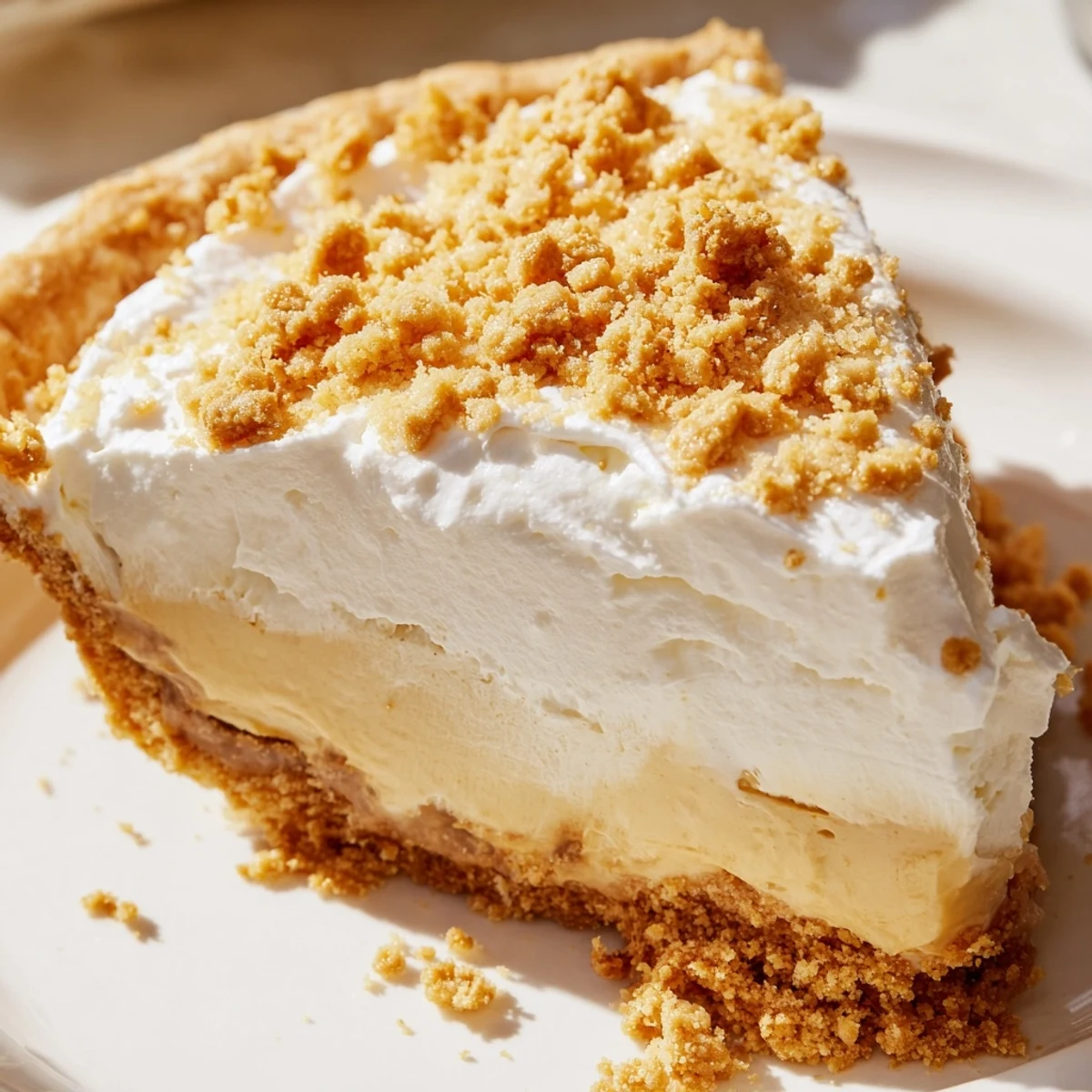 Velvety Amish peanut butter dream pie slice showing rich custard filling in flaky crust