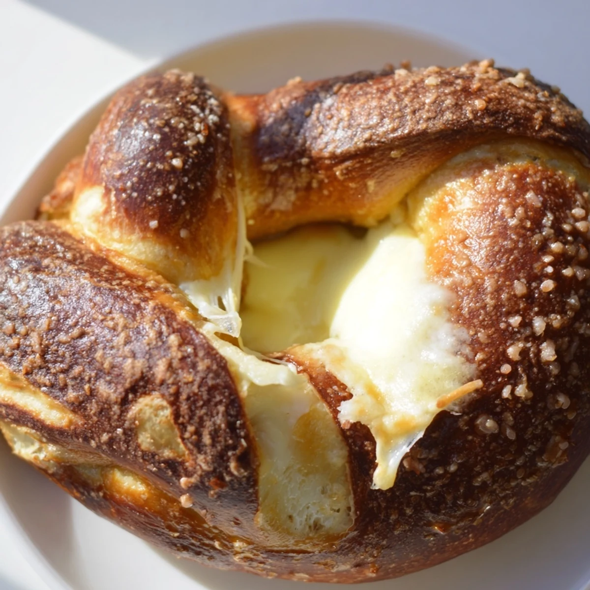 Warm mozzarella stuffed soft pretzels served with marinara sauce for gooey cheese dipping