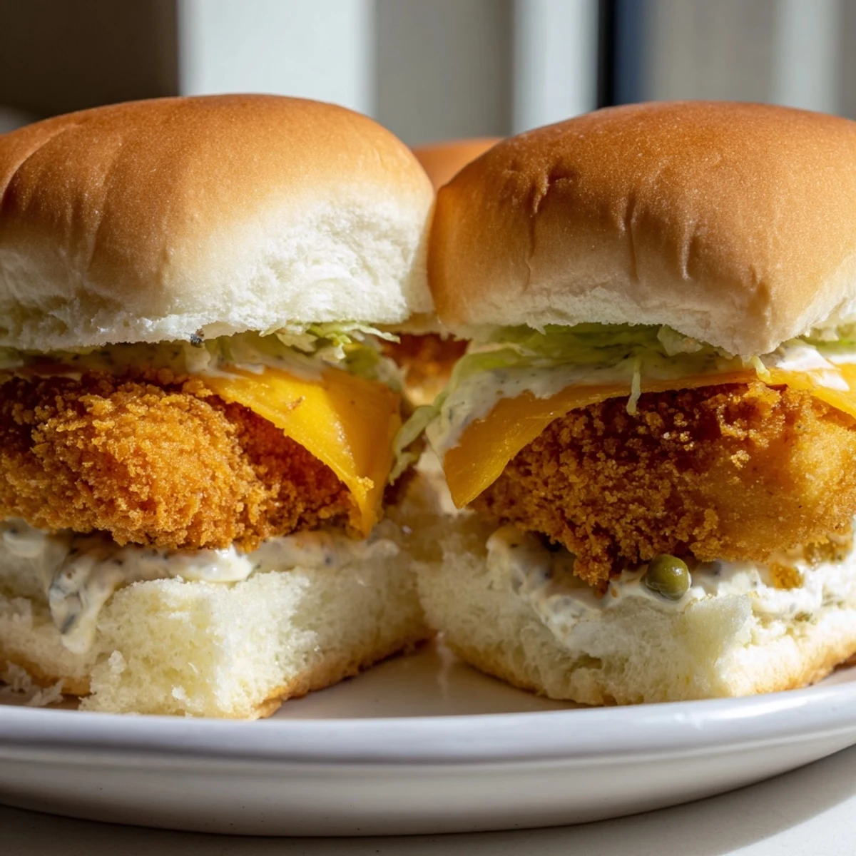 Crispy golden Filet O Fish Sliders with melted cheese on toasted buns