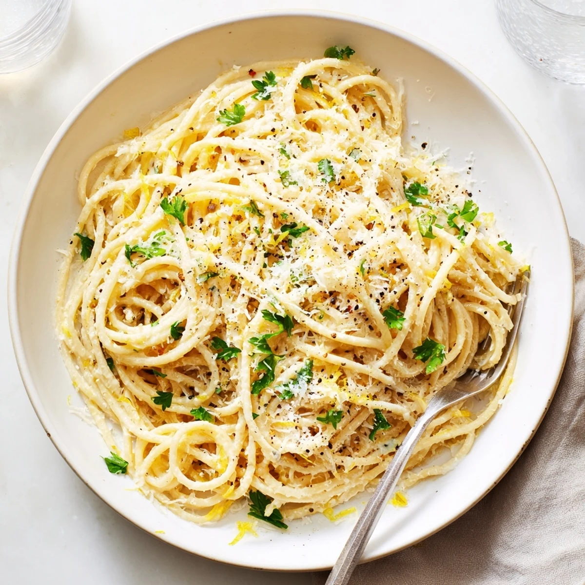 Golden strands of Parmesan lemon pasta glistening with butter and bright citrus zest