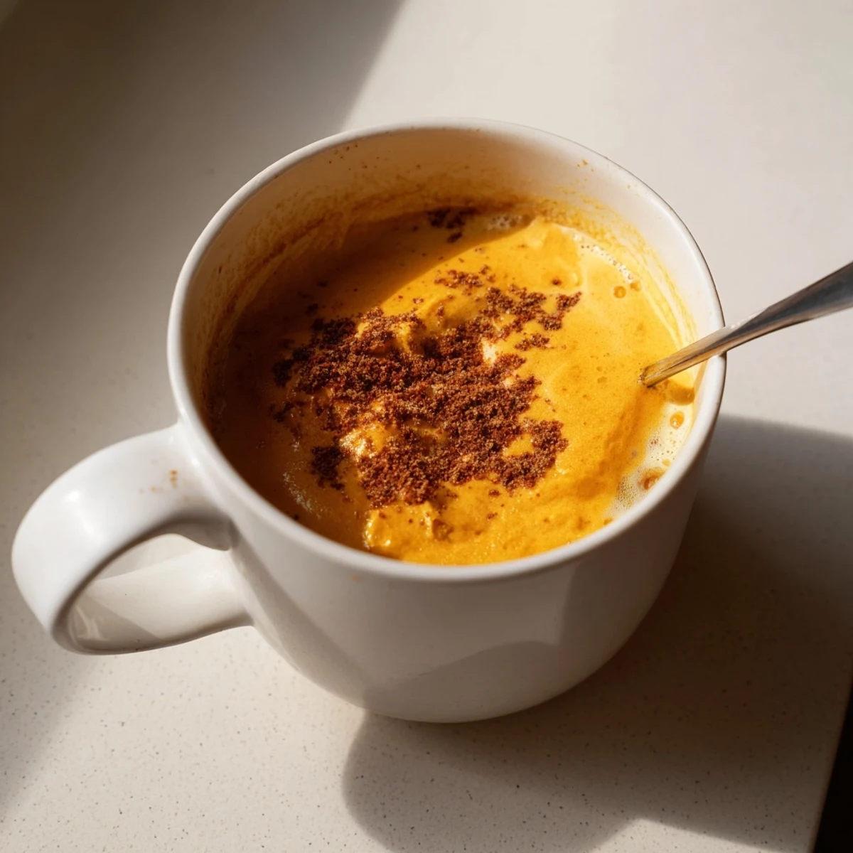 Creamy Goguma Latte topped with cinnamon in a cozy mug, steaming warmly