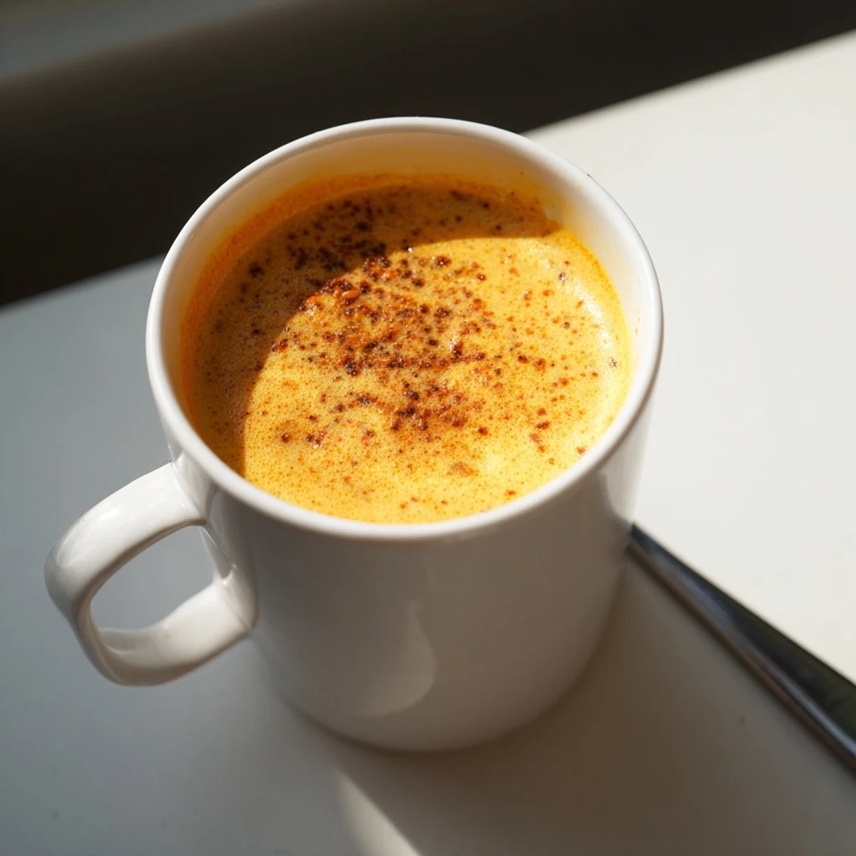 Velvety Goguma Latte swirled with roasted sweet potato and garnished with nutmeg