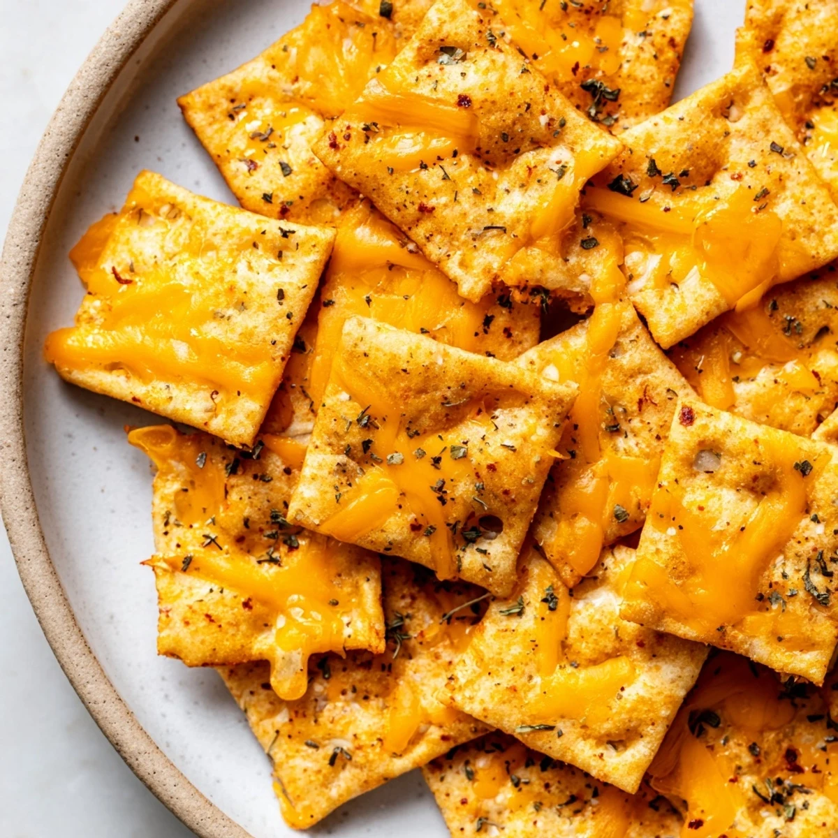 Warm spiced taco crackers fresh from the oven dusted with chili and cumin