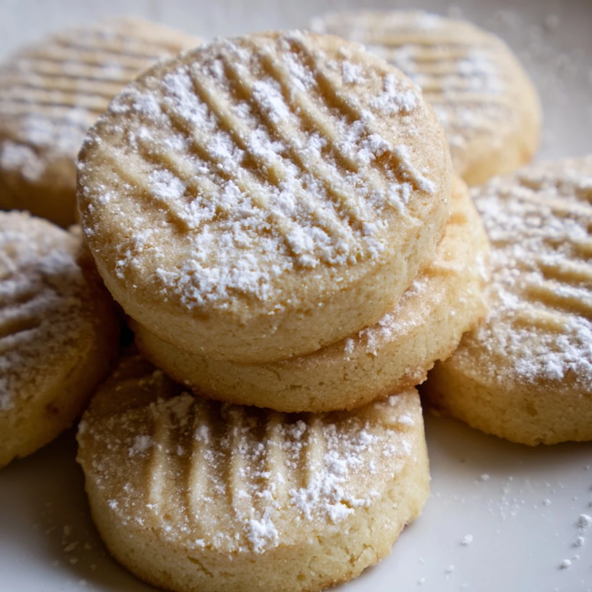 Tender Grandma's Secret Butter Cookies with fork-tops fresh from a parchment-lined baking sheet