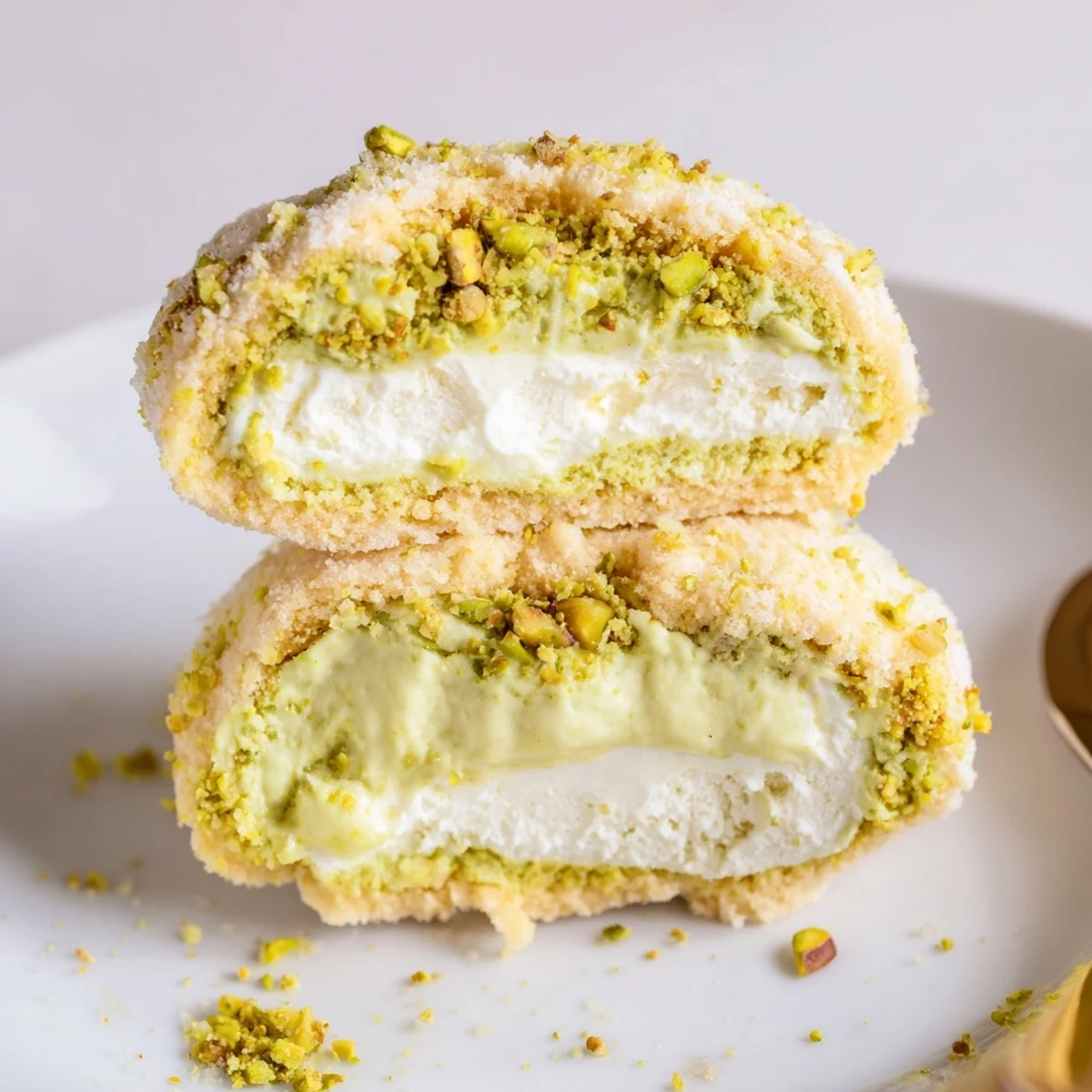 Warm Pistachio Cream Cookies Recipe on a wire rack, golden edges, soft centers