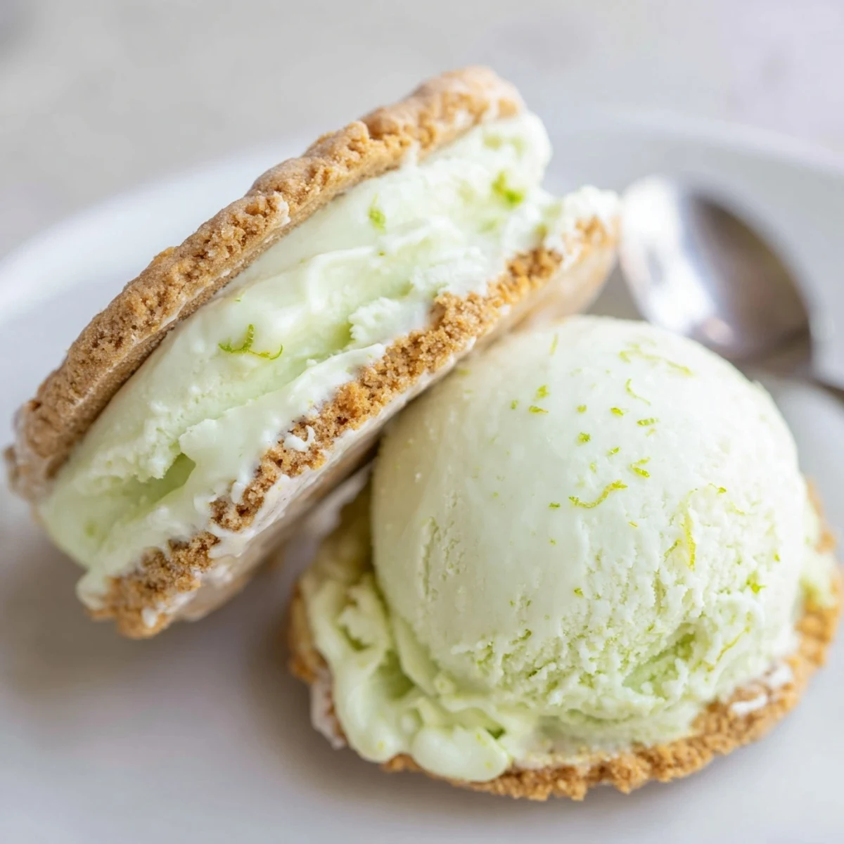 Key Lime Pie Ice Cream Sandwiches with zesty lime filling and crunchy graham cookies