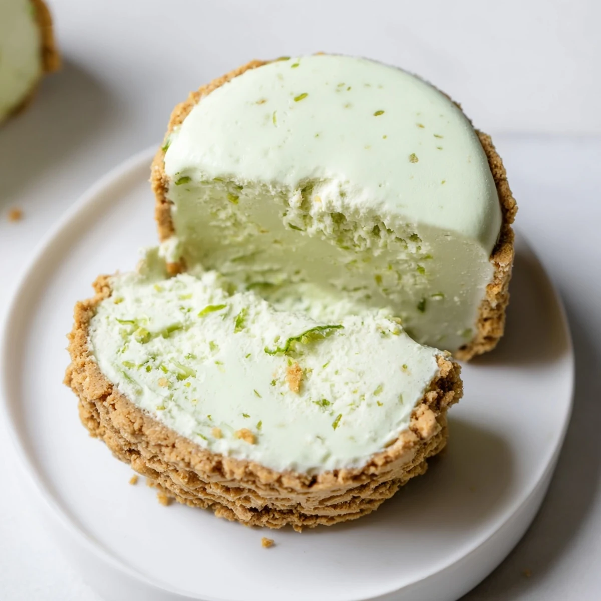 Homemade Key Lime Pie Ice Cream Sandwiches chilled, garnished with lime zest, served