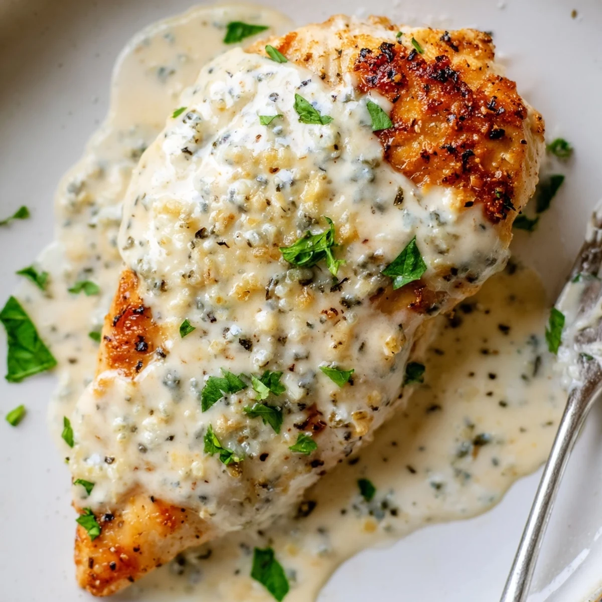 Oven roasted Caesar Chicken Recipe bathed in creamy dressing, garlic aroma wafting