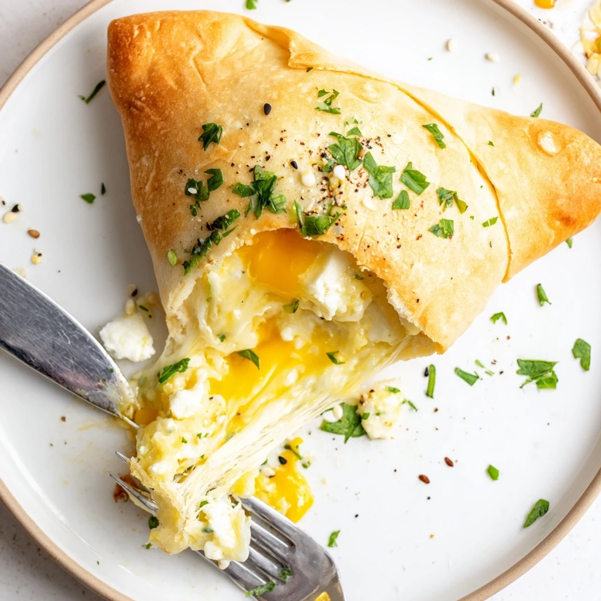 Close-up of Cheese Fatayer Recipe showing triangular pastries brushed with glossy yolk