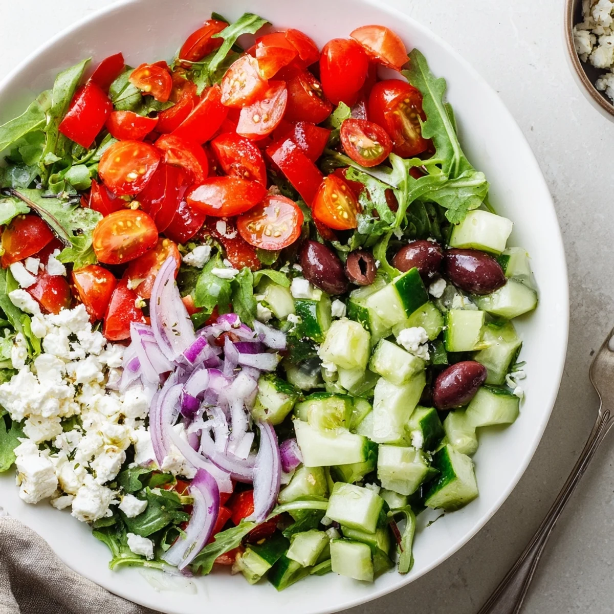 Fresh Salad Recipe with vibrant cherry tomatoes, cucumber, and lemony dressing.