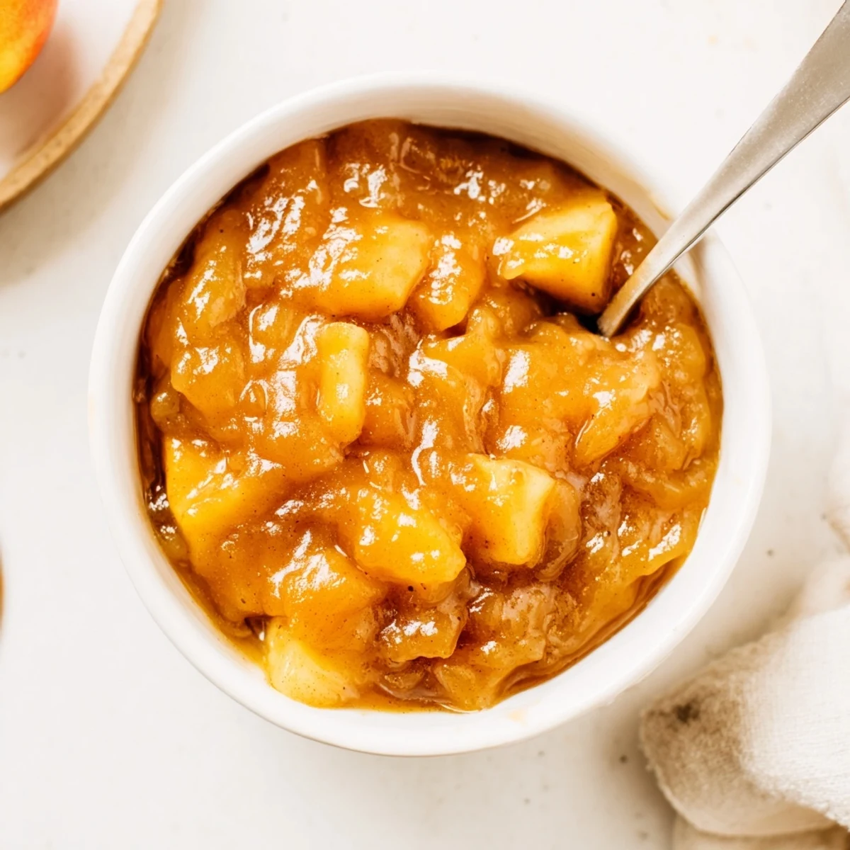 Homemade Fall Caramel Apple Jam bubbling in pot, buttery, cinnamon-kissed