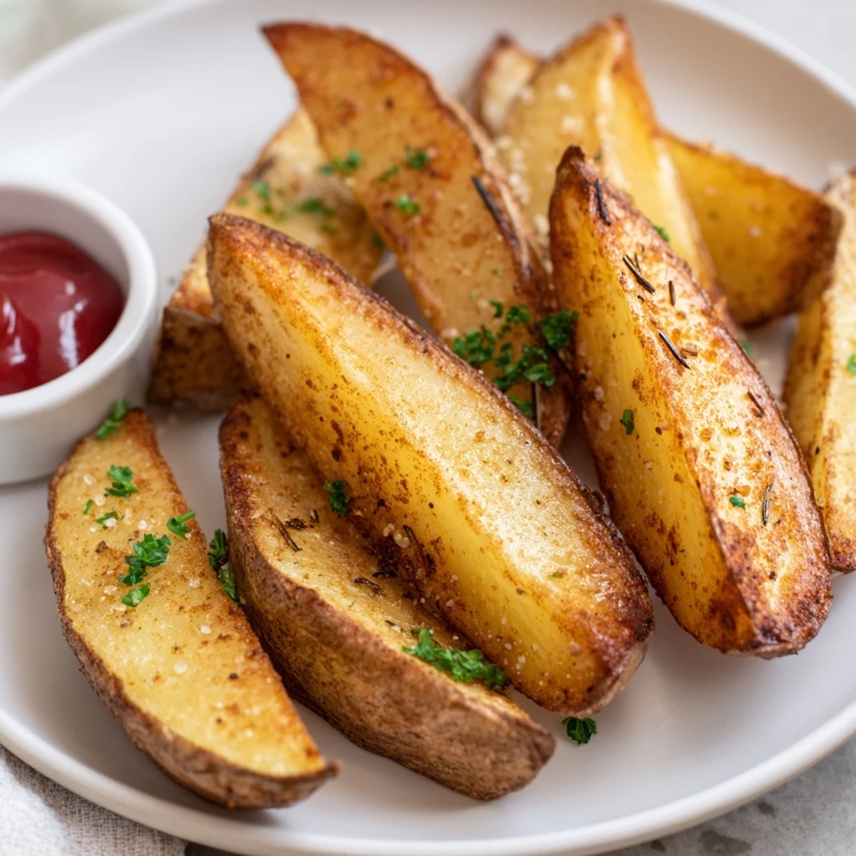 Crisp skinned Potato Wedges from russet potatoes steaming hot perfect picnic side