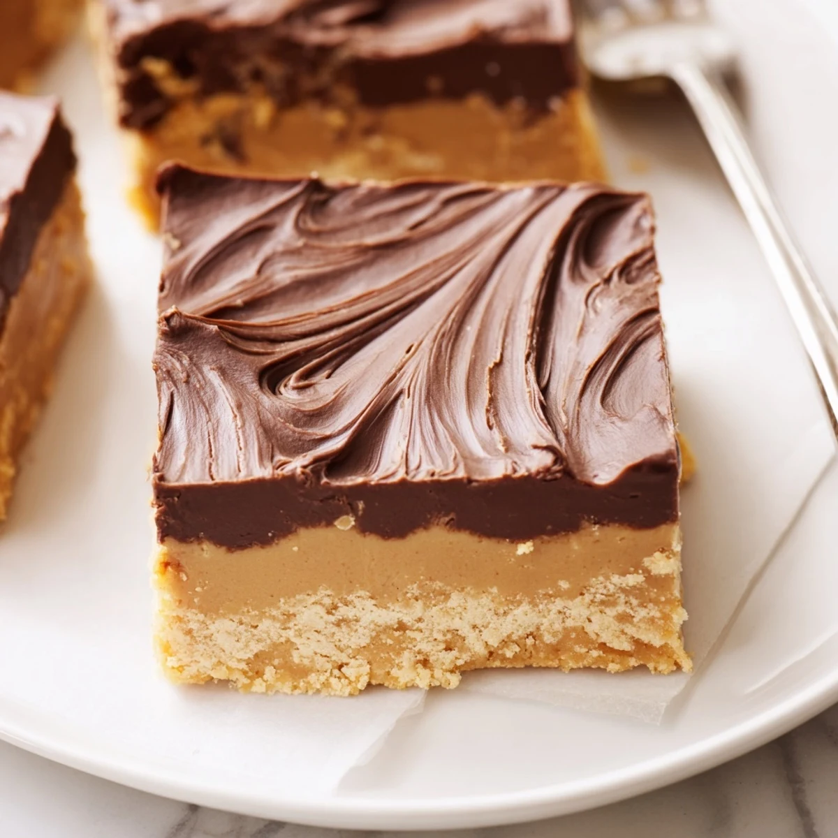 Creamy No Bake Peanut Butter Bars with graham-cracker base, sprinkled sea salt