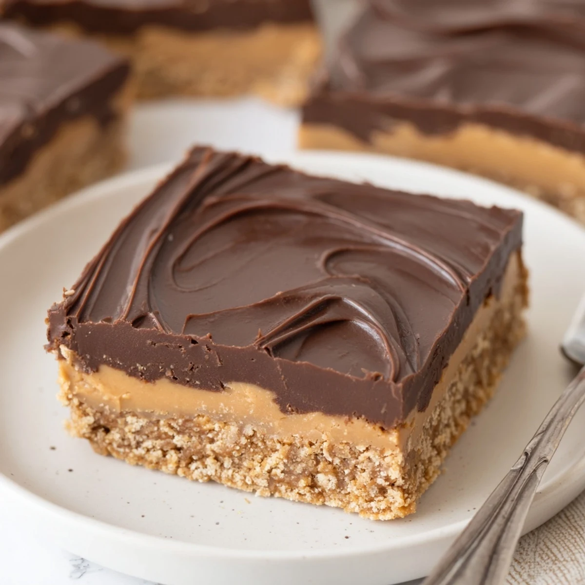 Family-style No Bake Peanut Butter Bars served on parchment, rich peanut aroma