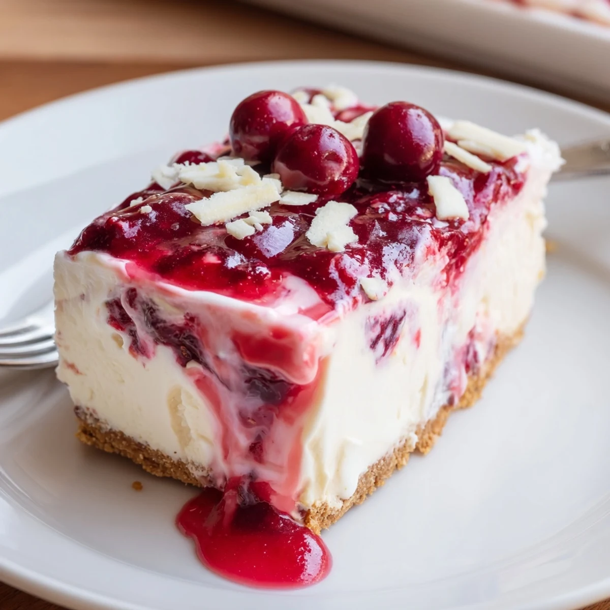 Creamy No Bake Cranberry White Chocolate Cheesecake with glossy tart cranberry topping