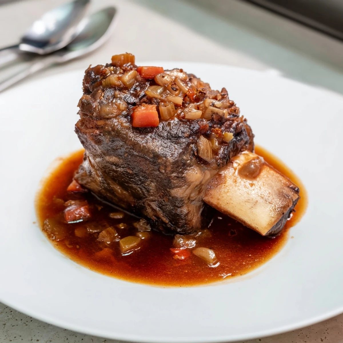 Glazed and savory Slow Cooker Beef Short Ribs served with crusty bread