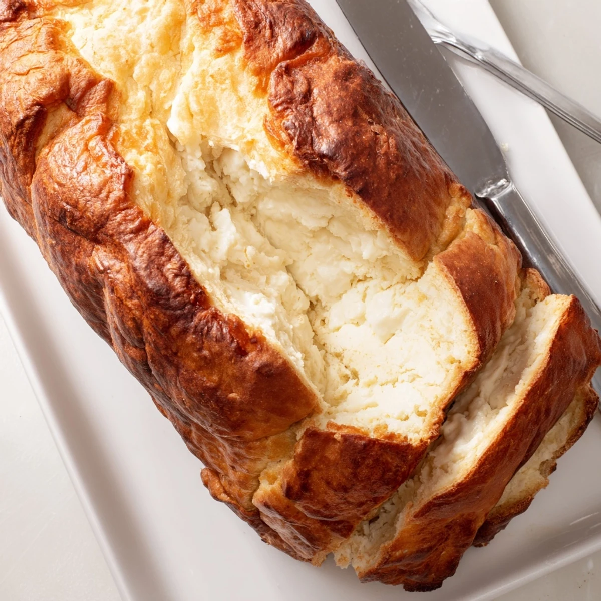 Protein-rich cottage cheese loaf bread fresh from the oven with a soft tender interior