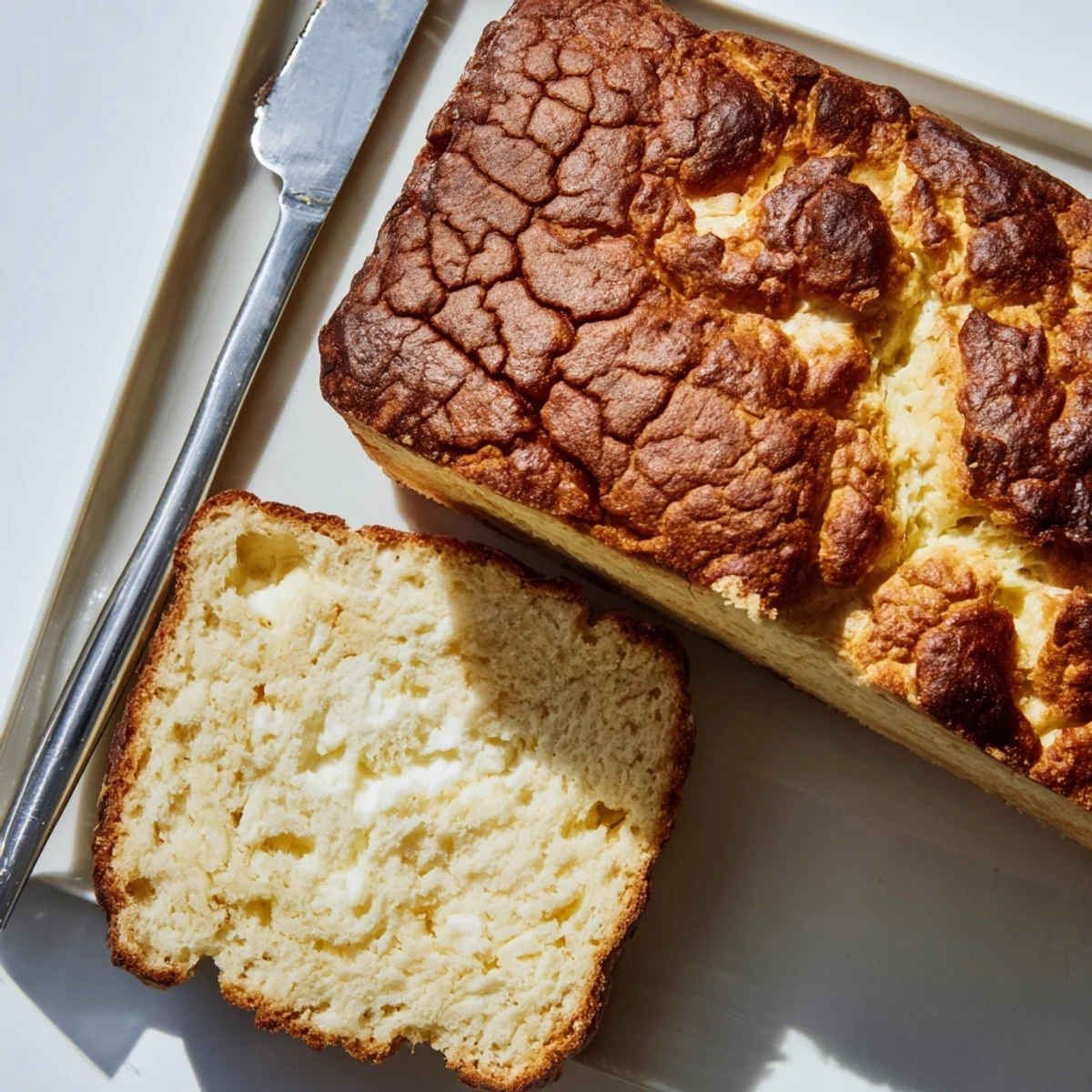 Homemade cottage cheese loaf bread toasted and ready for breakfast with your favorite spreads
