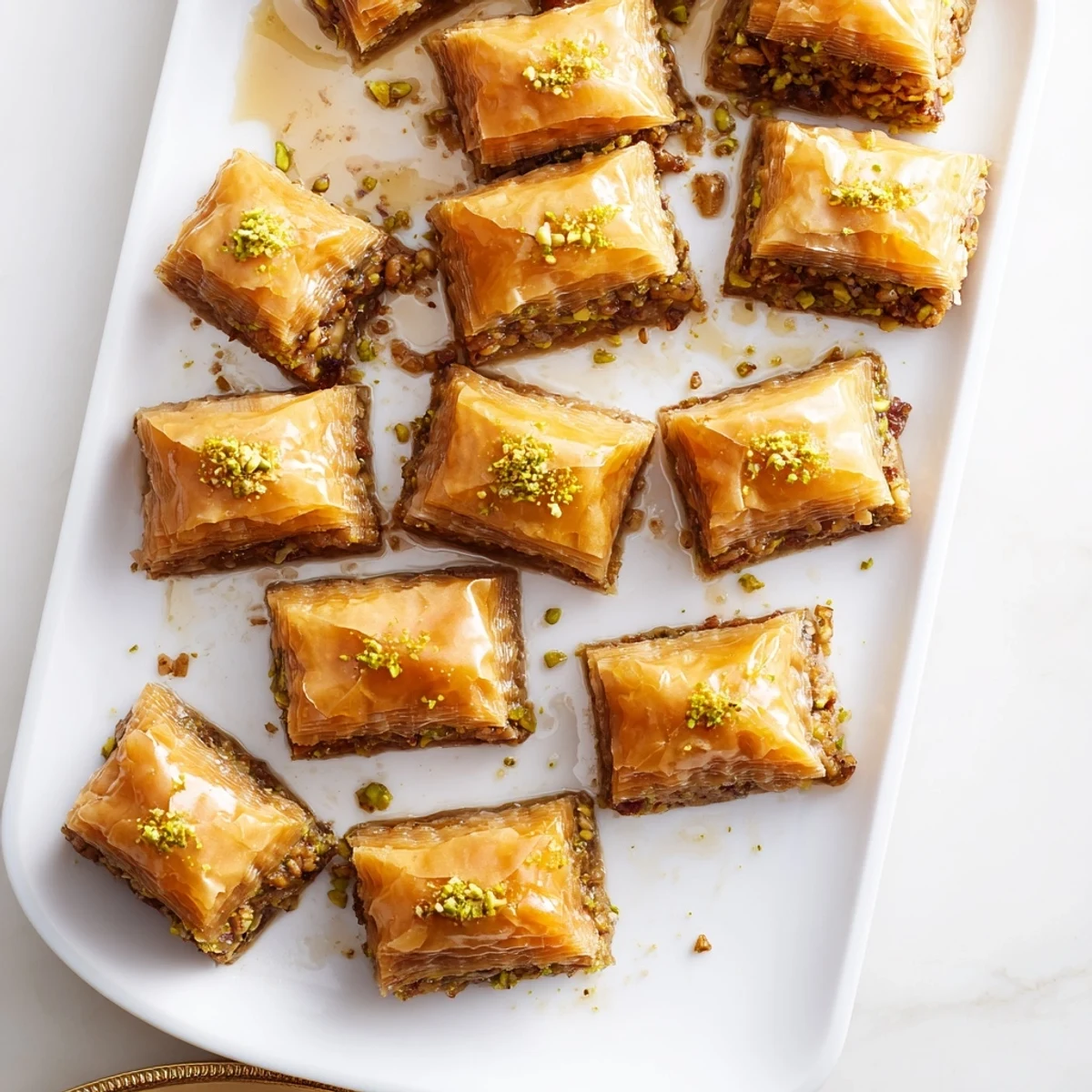 Middle Eastern baklava featuring crisp buttery layers filled with aromatic nuts and cinnamon sugar