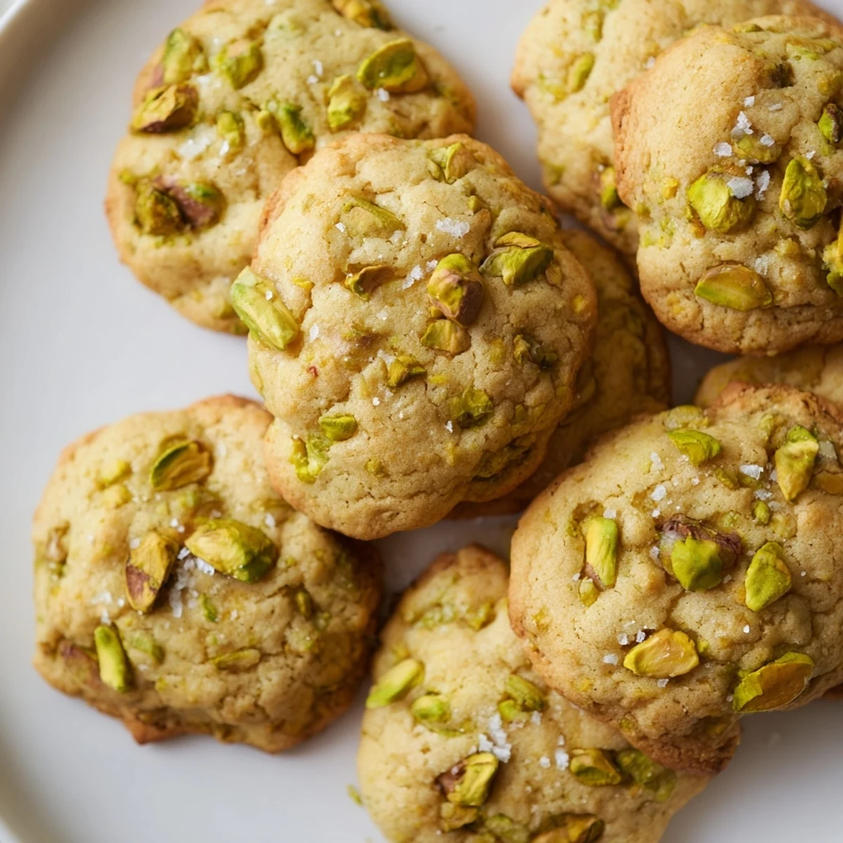 Freshly baked sweet and salty cookies with chopped pistachios and honey drizzle resting on wire rack