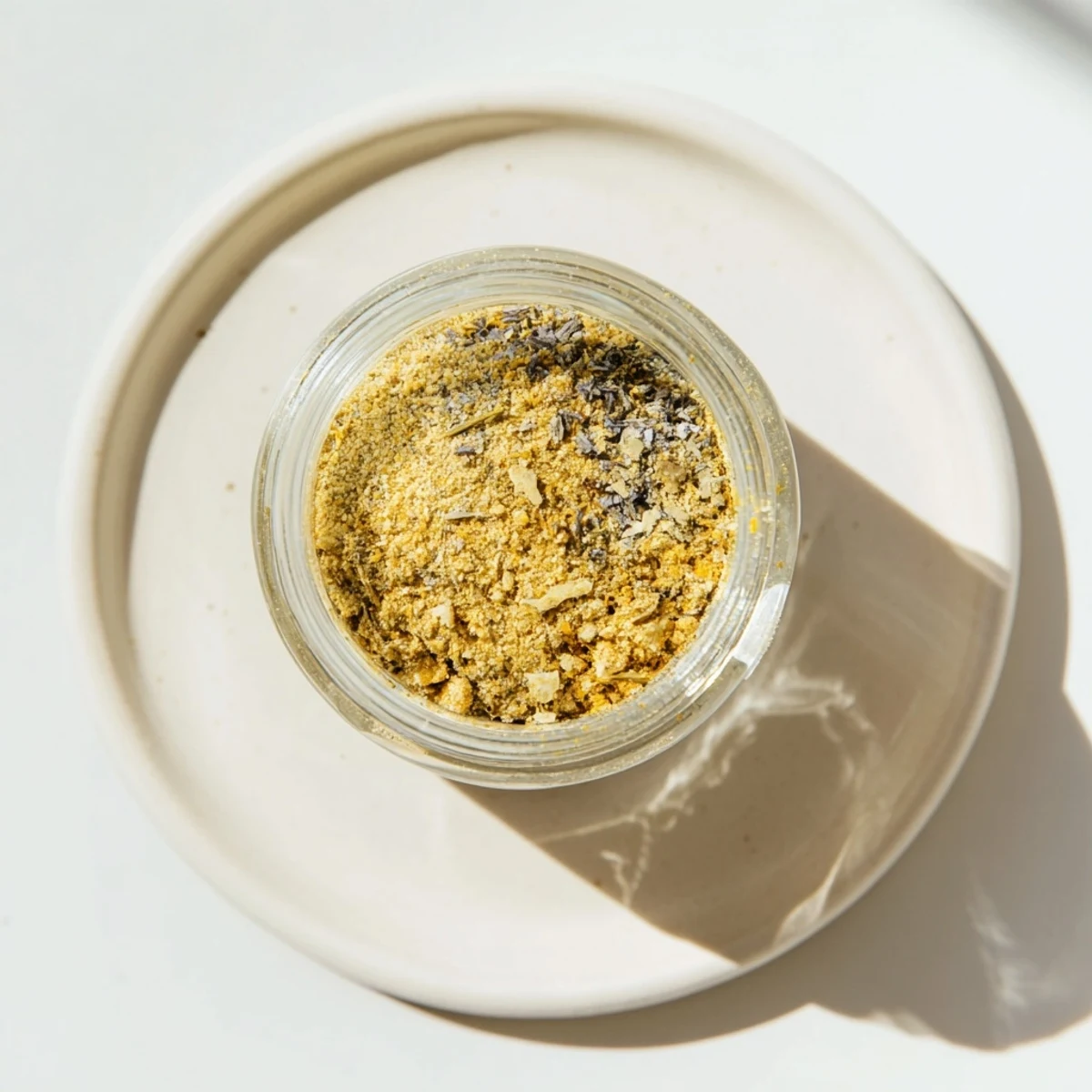 Aromatic gluten free ramen seasoning mix sprinkled over steaming bowl of ramen noodles