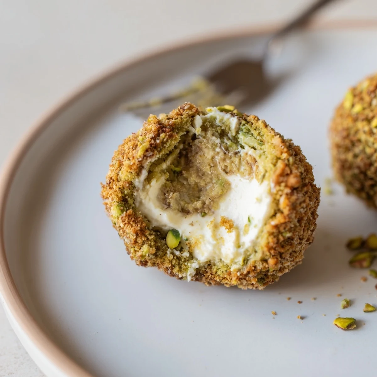A platter of Savory Pistachio Crusted Cheese Bites, creamy, crunchy contrast
