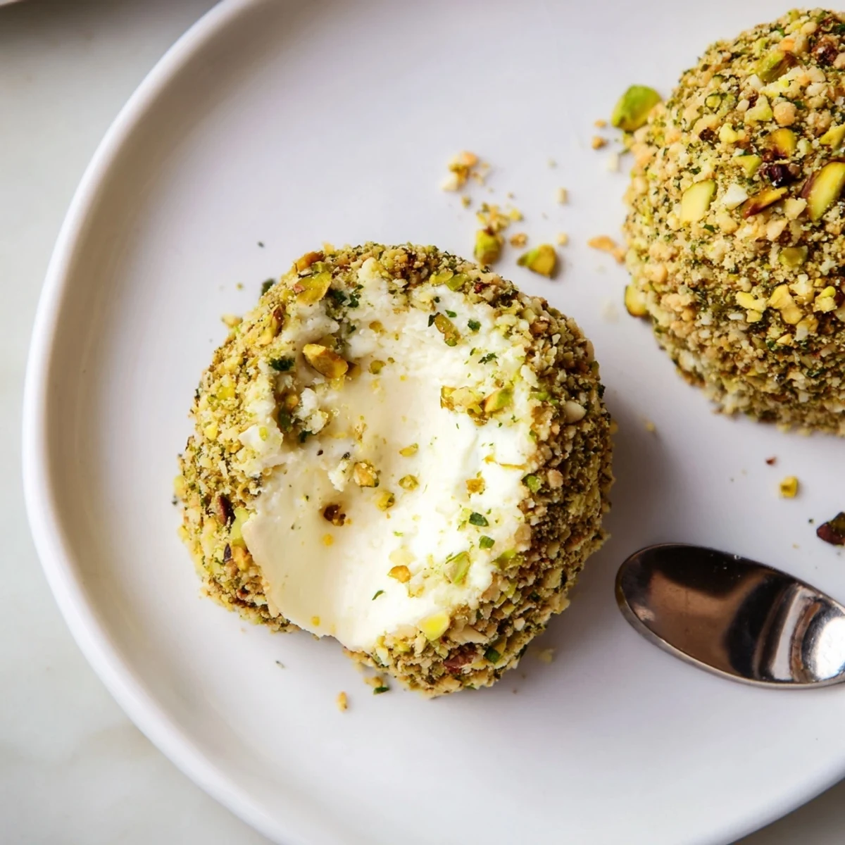 Savory Pistachio Crusted Cheese Bites next to crostini and crisp Sauvignon Blanc