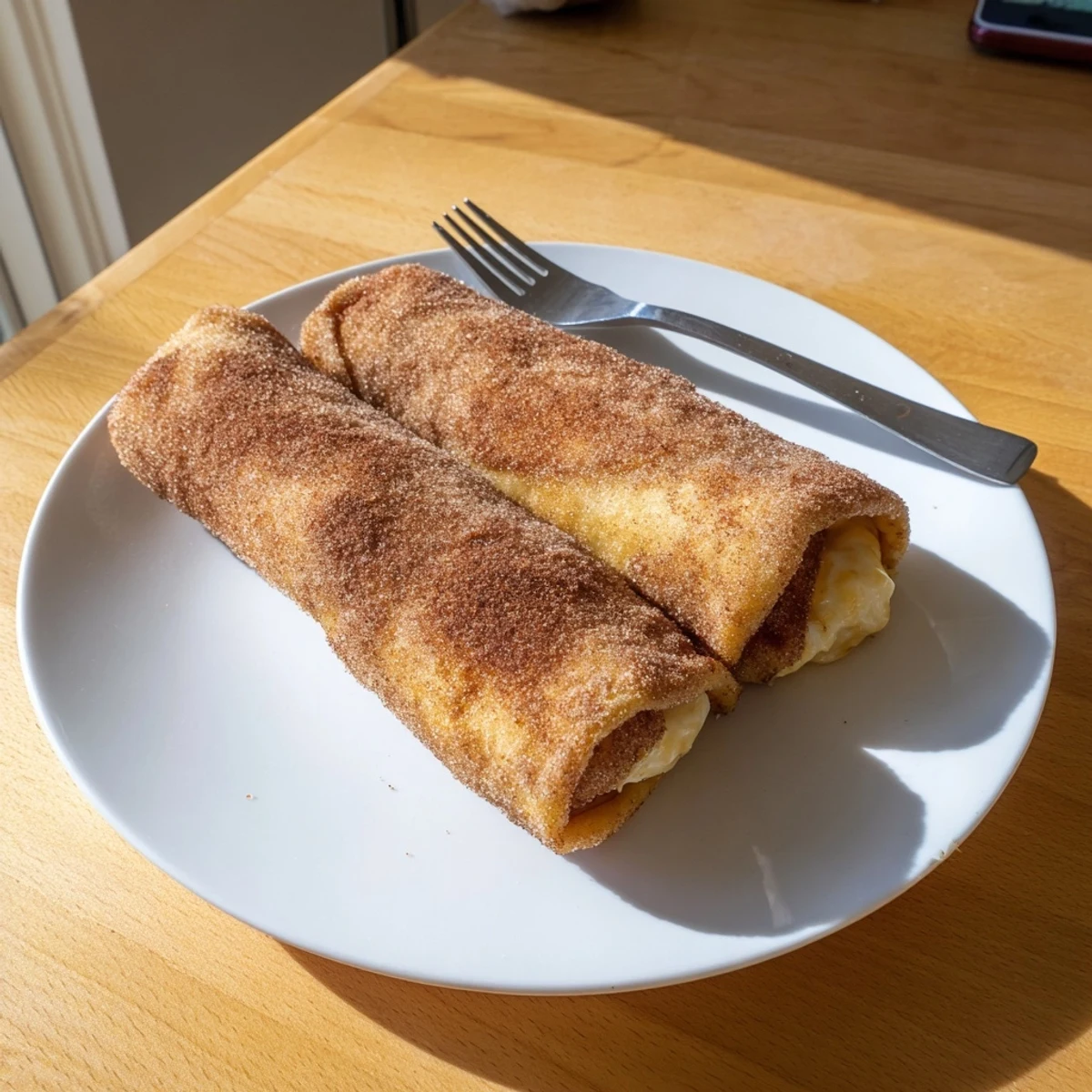 Crispy golden cheesecake chimichangas coated in warm cinnamon sugar on a rustic plate