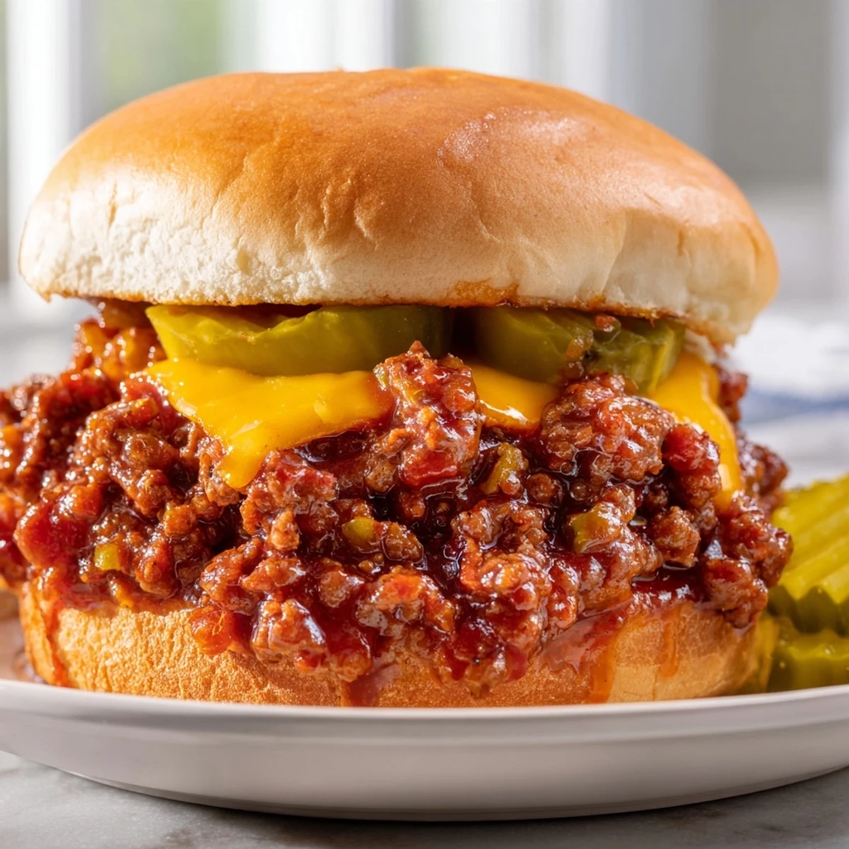 Smash Burger Sloppy Joes with melted cheese on a buttery toasted bun