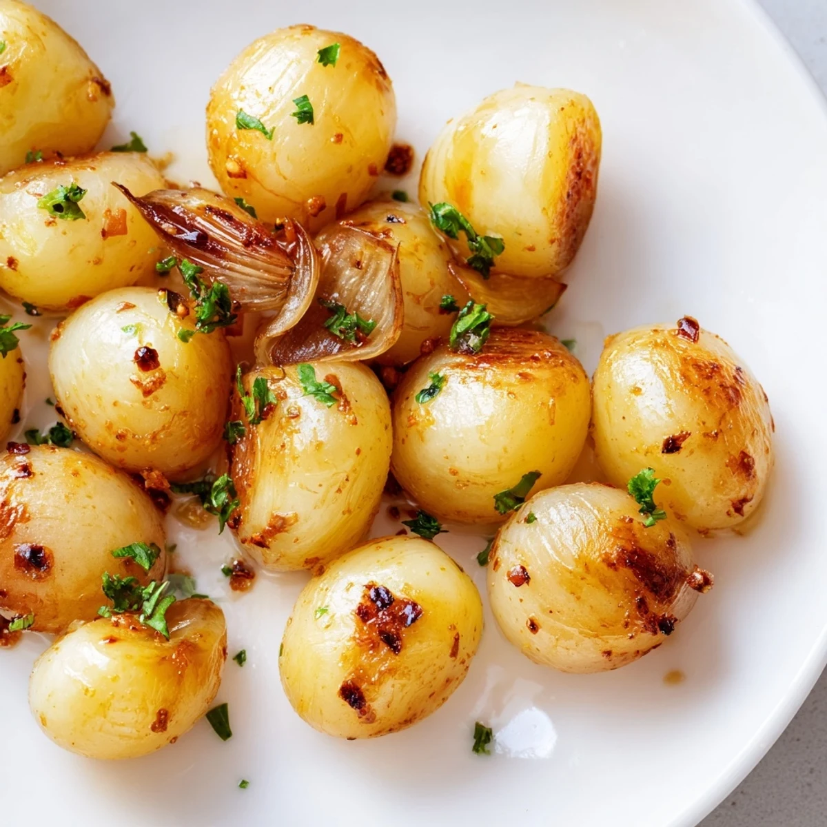 Air fried pearl onions roasted to perfection with a smoky paprika crust alongside dinner