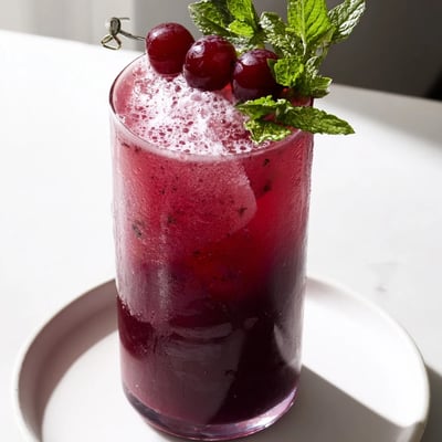 Vibrant purple Grape Agua Fresca served in a chilled glass with garnish