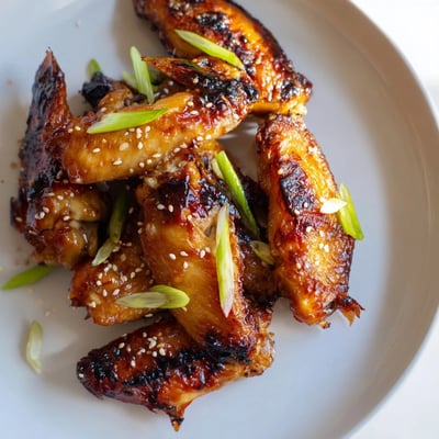 Crispy golden miso honey marinated chicken wings fresh from the oven with green onion sprinkles