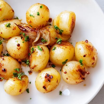Air fried pearl onions roasted to perfection with a smoky paprika crust alongside dinner