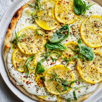 Thin lemon slices and creamy ricotta cover this crispy zesty summer lemon pizza